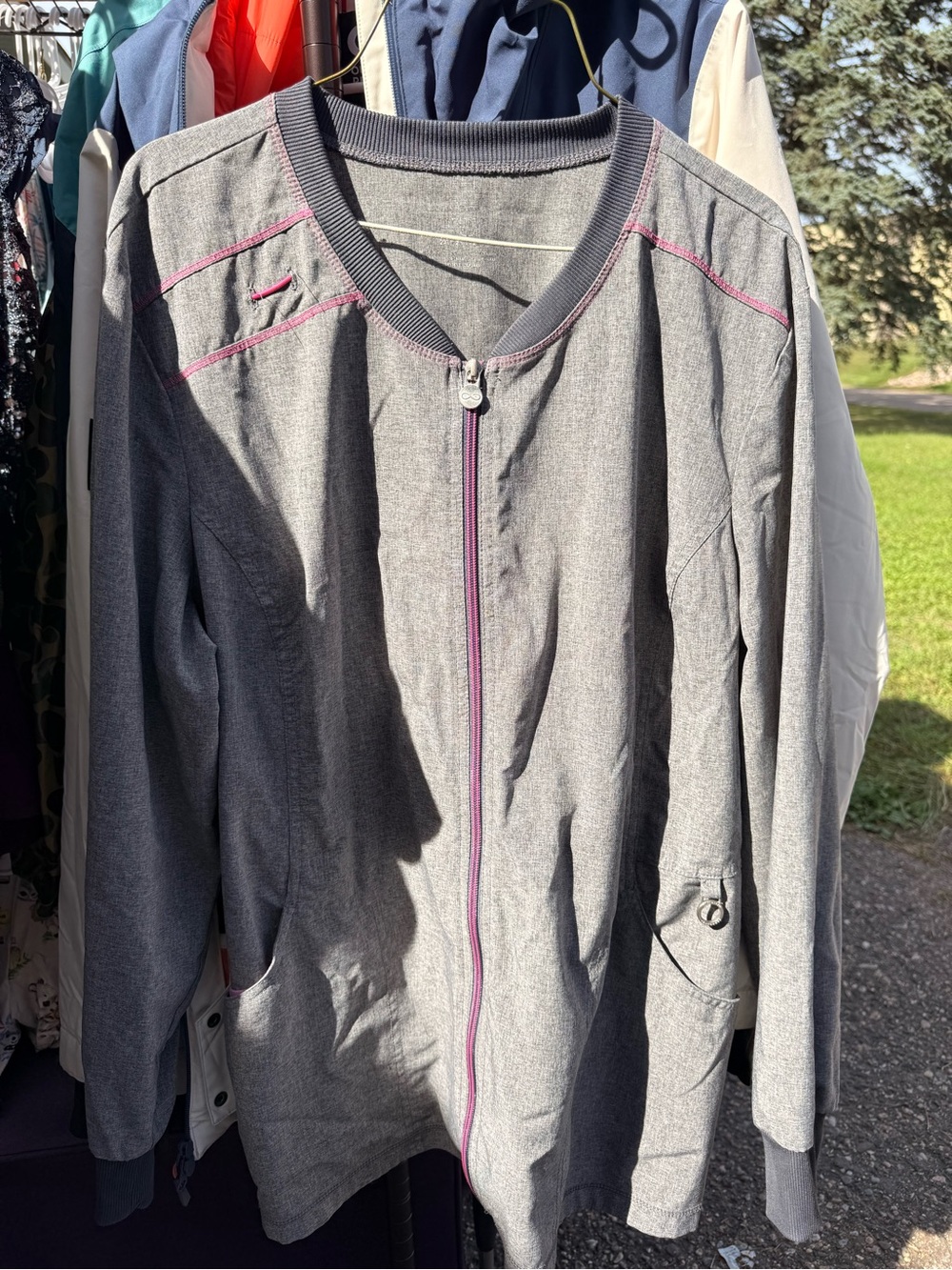 Cherokee Gray Bomber Jacket with Pink Trim